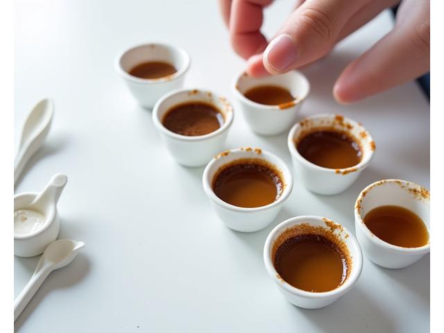 EmberGrind's dedicated cupping lab with coffee samples and tools for quality assessment.