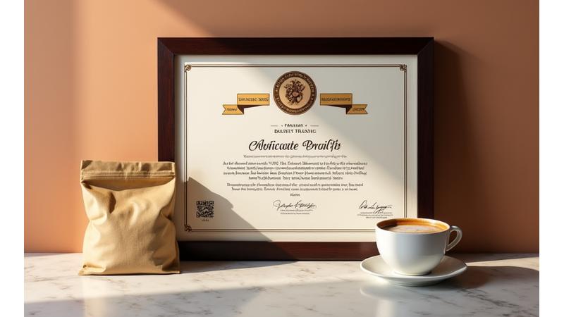 Graduation certificate and a coffee cup, symbolizing career achievement.