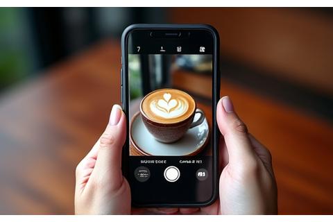 Someone taking a photo of an artisan coffee cup for social media
