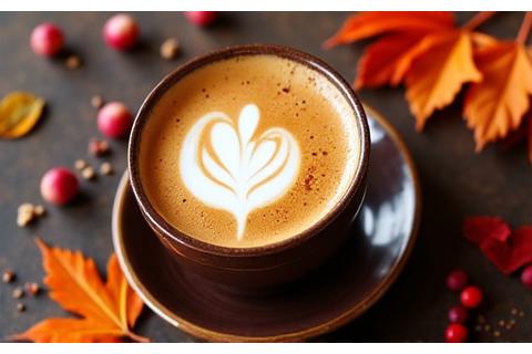 Beautifully presented seasonal coffee drink with autumn decorations