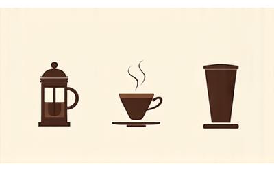 Illustrated guides showing different coffee brewing methods like French press, pour-over, and espresso.
