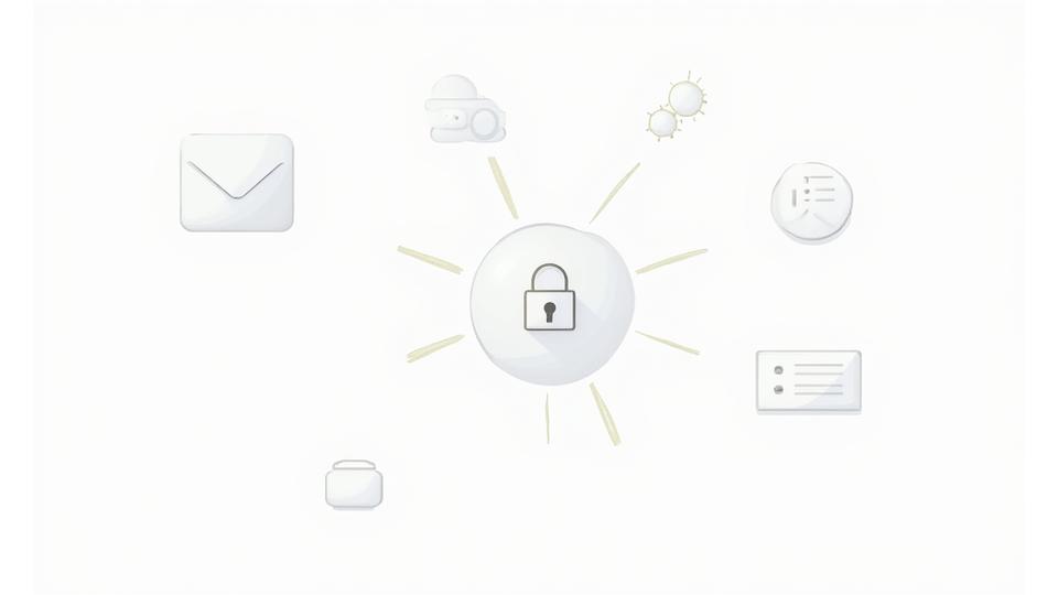 Illustration showing various data points (email, browser, payment) funneling into a secure lock icon, representing responsible data collection.
