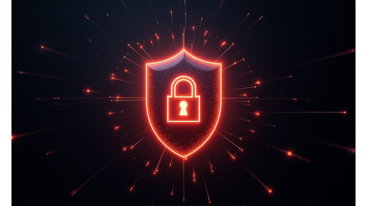 Stylized abstract image of a digital shield surrounded by secure network lines and lock icons, representing strong data protection.