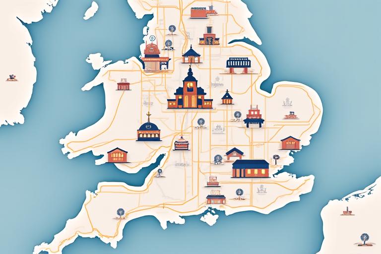 Illustrated map showcasing delivery routes across London and surrounding UK areas.